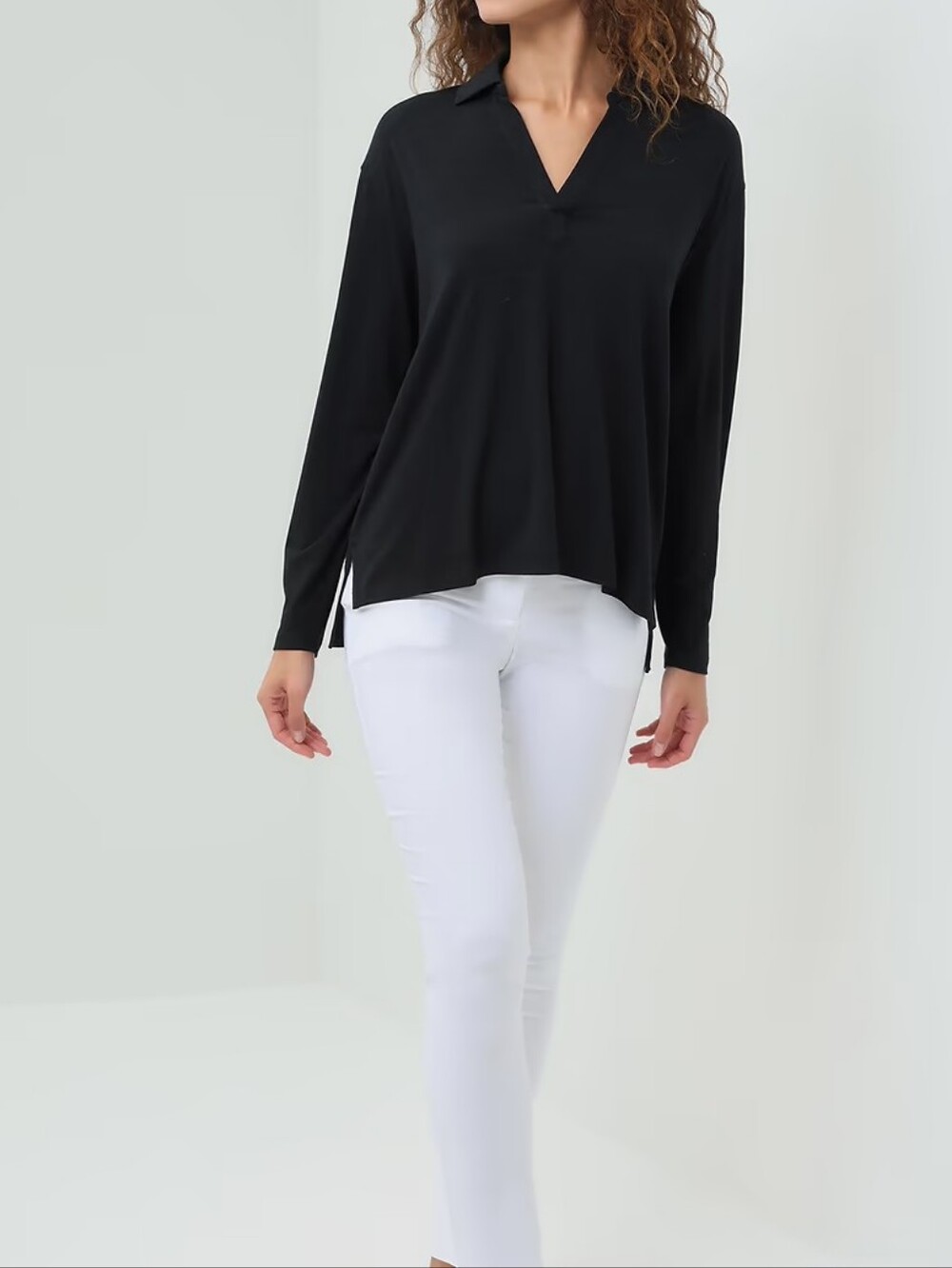 Anatomie Women's XS Lark Ultra Soft Collared Long Sleeve Top Polo V-Neck NWT
